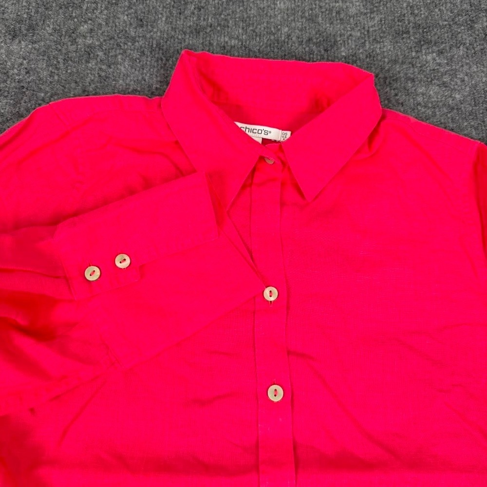 Chico's Button Down Linen Shirt Size 0.5 Womens Small Pink 100% Linen EUC